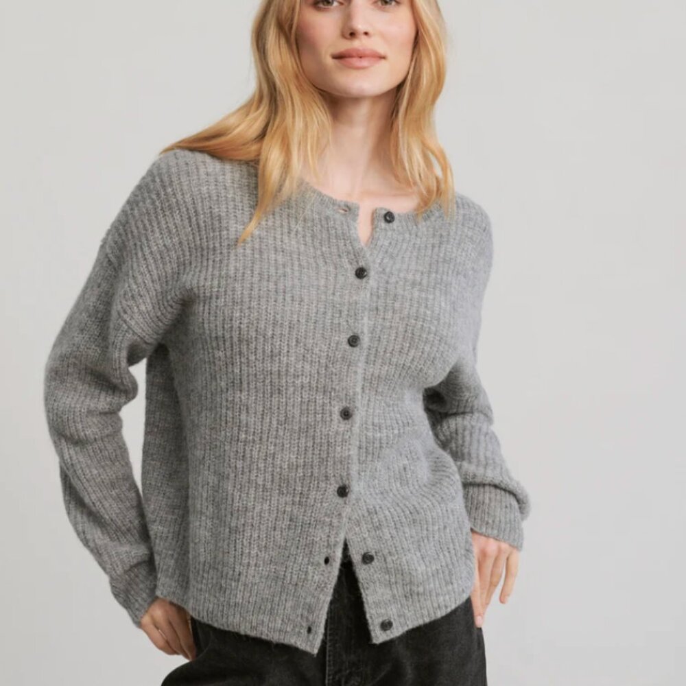 🩶 Jenni Kayne Hayes Crewneck Cardigan, Grey, Size: M 🩶
